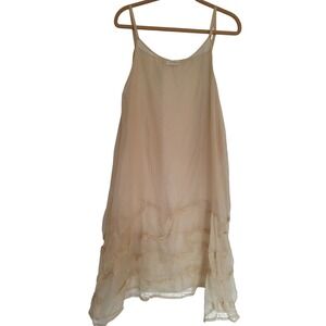 KRISTA LARSON O/S Gold  Butterfly Print Silk Slip Dress Below Knee Sheer